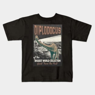 Diplodocus Retro Art - The Biggest World Collection / Giant From The Past Kids T-Shirt